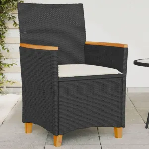 2-Piece Black PE Rattan Patio Chairs with Cream Cushions, Solid Acacia Wood & Steel Frame Outdoor Furniture for Deck, Poolside, Garden