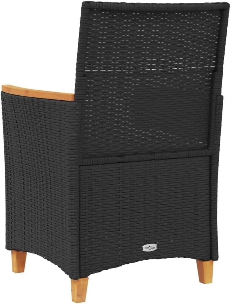2-Piece Black PE Rattan Patio Chairs with Cream Cushions, Solid Acacia Wood & Steel Frame Outdoor Furniture for Deck, Poolside, Garden