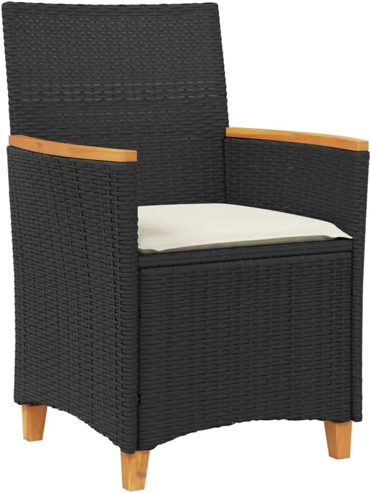 2-Piece Black PE Rattan Patio Chairs with Cream Cushions, Solid Acacia Wood & Steel Frame Outdoor Furniture for Deck, Poolside, Garden
