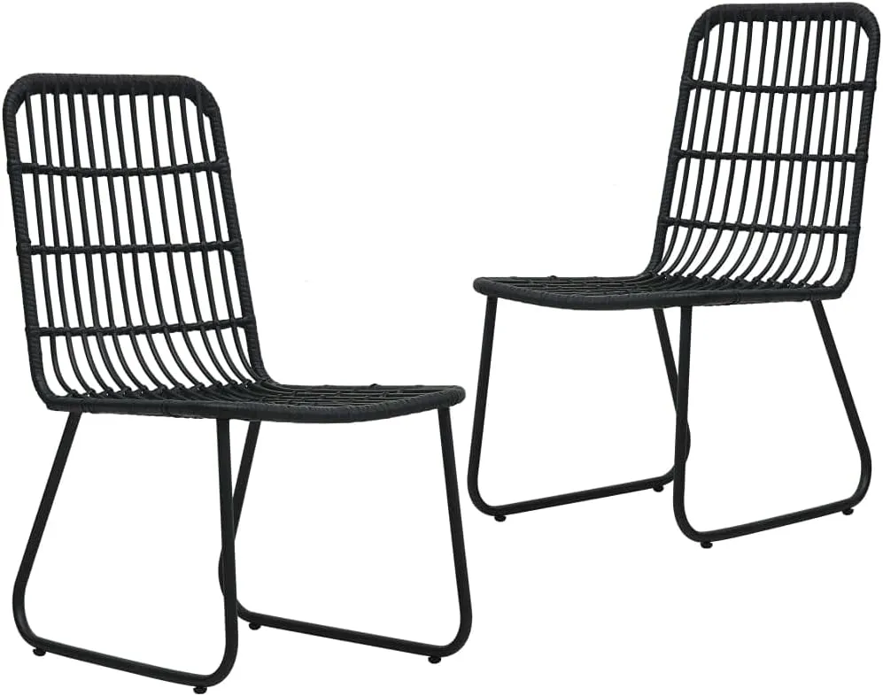 2-Piece Black Poly Rattan Patio Chairs Set, Outdoor Furniture with Steel Frame, Weather-Resistant PE Wicker Dining Chairs for Poolside Camping Beach Backyard