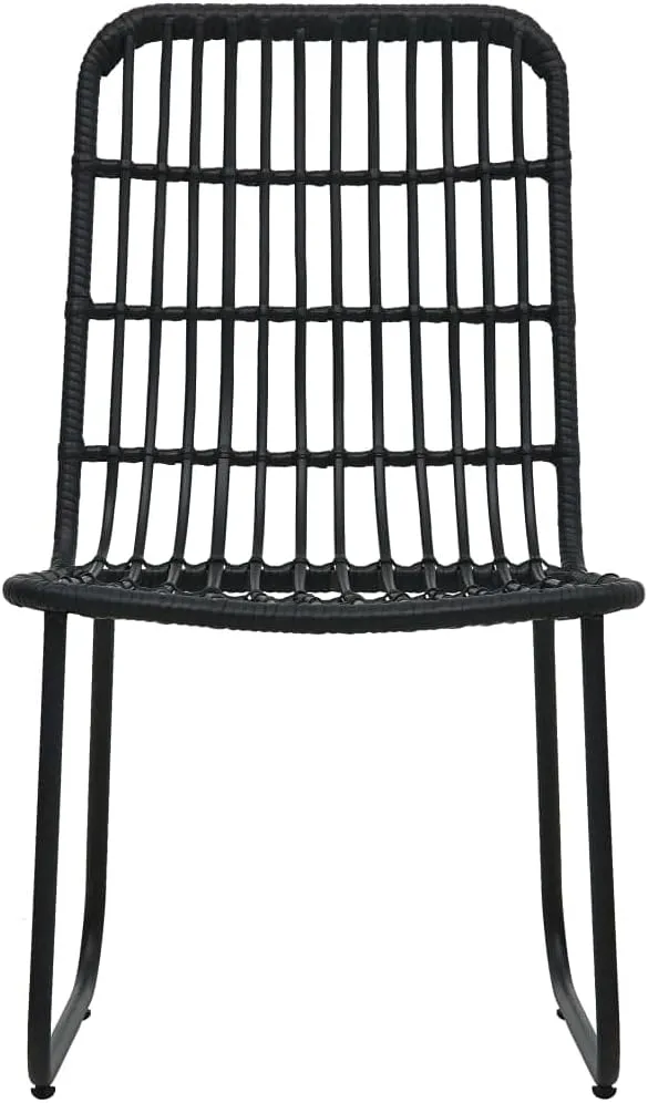 2-Piece Black Poly Rattan Patio Chairs Set, Outdoor Furniture with Steel Frame, Weather-Resistant PE Wicker Dining Chairs for Poolside Camping Beach Backyard
