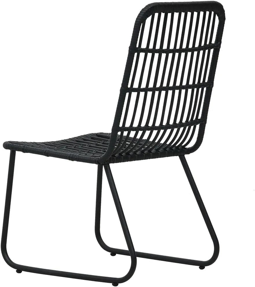 2-Piece Black Poly Rattan Patio Chairs Set, Outdoor Furniture with Steel Frame, Weather-Resistant PE Wicker Dining Chairs for Poolside Camping Beach Backyard