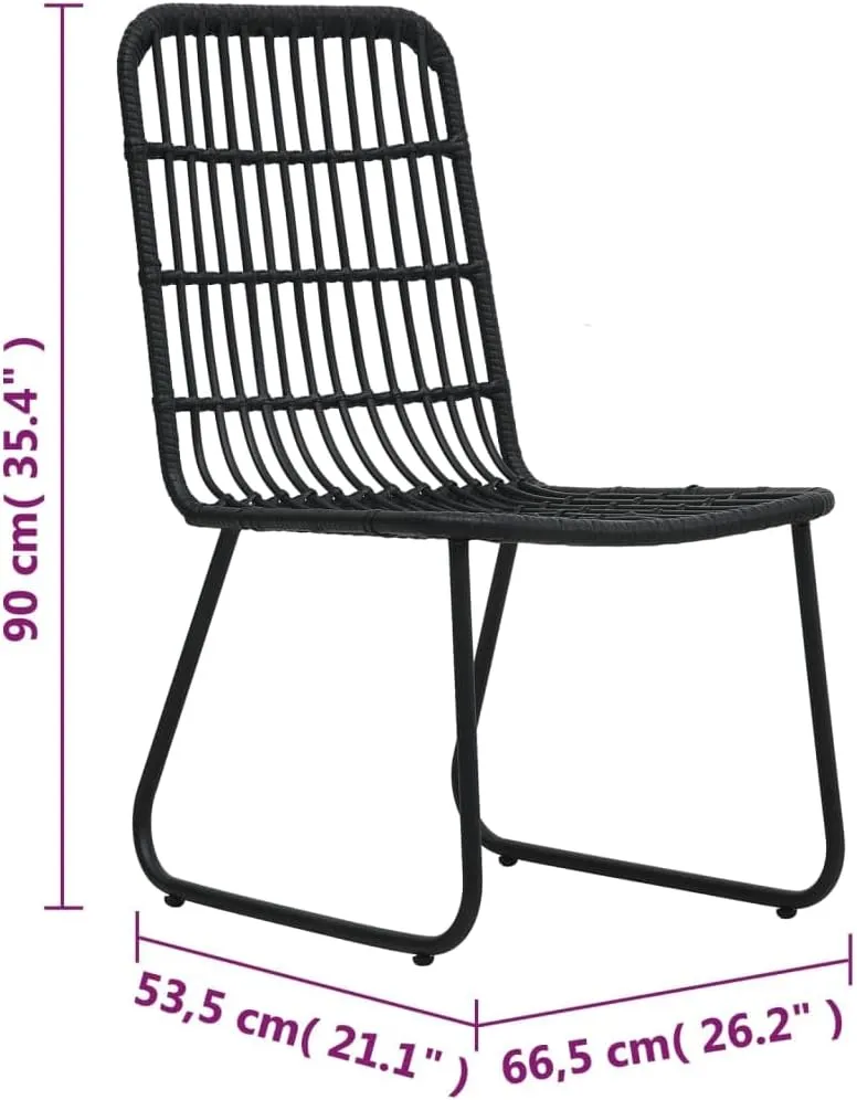 2-Piece Black Poly Rattan Patio Chairs Set, Outdoor Furniture with Steel Frame, Weather-Resistant PE Wicker Dining Chairs for Poolside Camping Beach Backyard