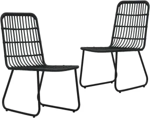 2-Piece Black Poly Rattan Patio Chairs Set, Outdoor Furniture with Steel Frame, Weather-Resistant PE Wicker Dining Chairs for Poolside Camping Beach Backyard