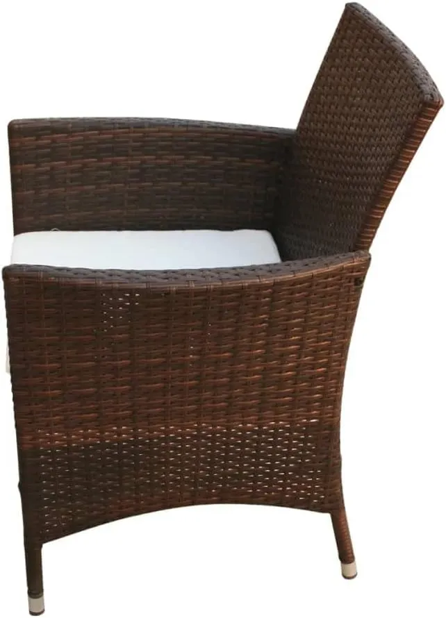 2-Piece Brown PE Rattan Outdoor Chairs with Cream Cushions, Patio Furniture Set with Steel Frame & Aluminum Feet for Garden, Poolside and Backyard