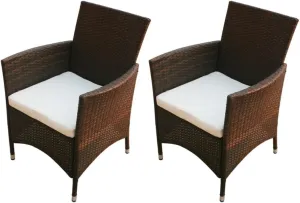 2-Piece Brown PE Rattan Outdoor Chairs with Cream Cushions, Patio Furniture Set with Steel Frame & Aluminum Feet for Garden, Poolside and Backyard