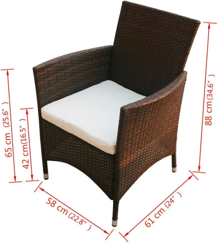 2-Piece Brown PE Rattan Outdoor Chairs with Cream Cushions, Patio Furniture Set with Steel Frame & Aluminum Feet for Garden, Poolside and Backyard