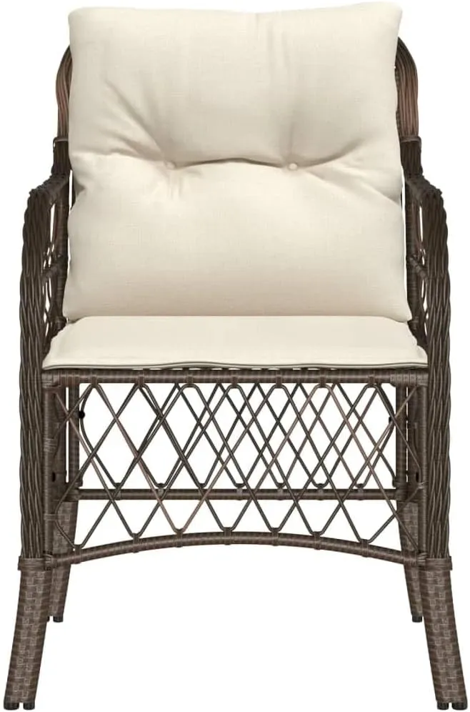 2-Piece Brown PE Rattan Patio Chairs with Cream Cushions, Outdoor Lounge Furniture Set for Poolside Backyard Deck Beach Camping