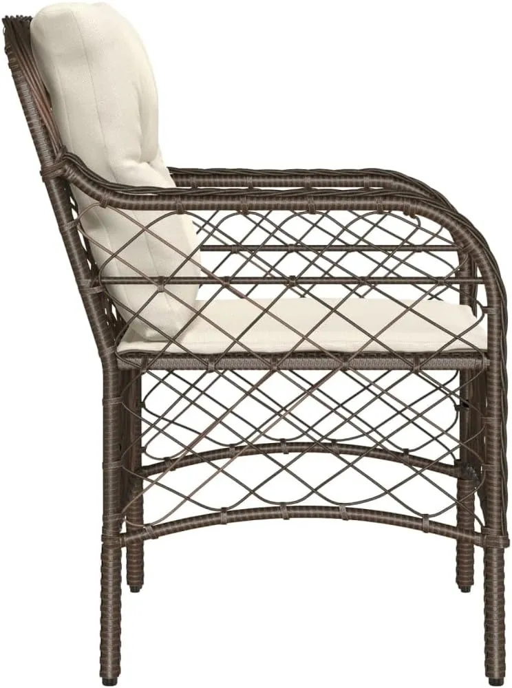 2-Piece Brown PE Rattan Patio Chairs with Cream Cushions, Outdoor Lounge Furniture Set for Poolside Backyard Deck Beach Camping