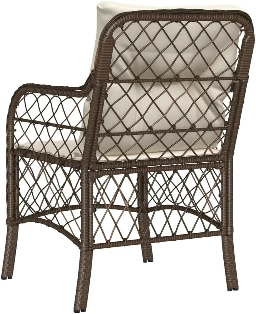 2-Piece Brown PE Rattan Patio Chairs with Cream Cushions, Outdoor Lounge Furniture Set for Poolside Backyard Deck Beach Camping