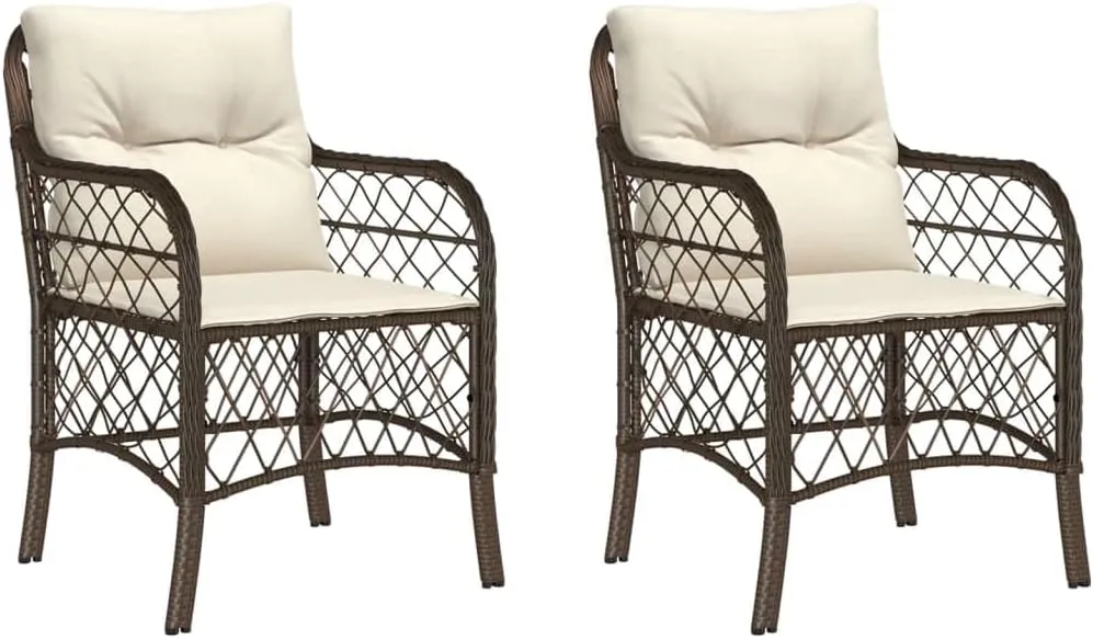 2-Piece Brown PE Rattan Patio Chairs with Cream Cushions, Outdoor Lounge Furniture Set for Poolside Backyard Deck Beach Camping