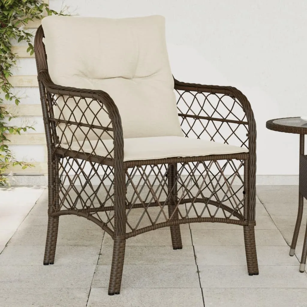 2-Piece Brown PE Rattan Patio Chairs with Cream Cushions, Outdoor Lounge Furniture Set for Poolside Backyard Deck Beach Camping