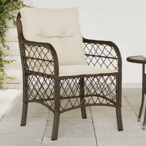 2-Piece Brown PE Rattan Patio Chairs with Cream Cushions, Outdoor Lounge Furniture Set for Poolside Backyard Deck Beach Camping