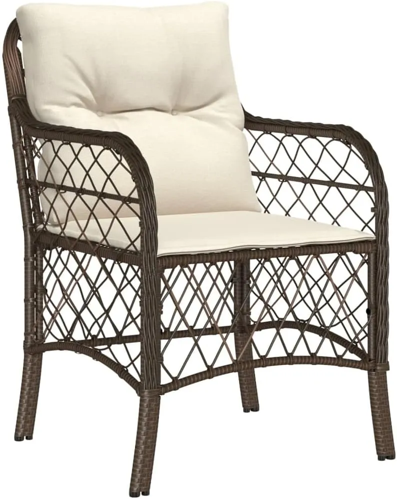 2-Piece Brown PE Rattan Patio Chairs with Cream Cushions, Outdoor Lounge Furniture Set for Poolside Backyard Deck Beach Camping