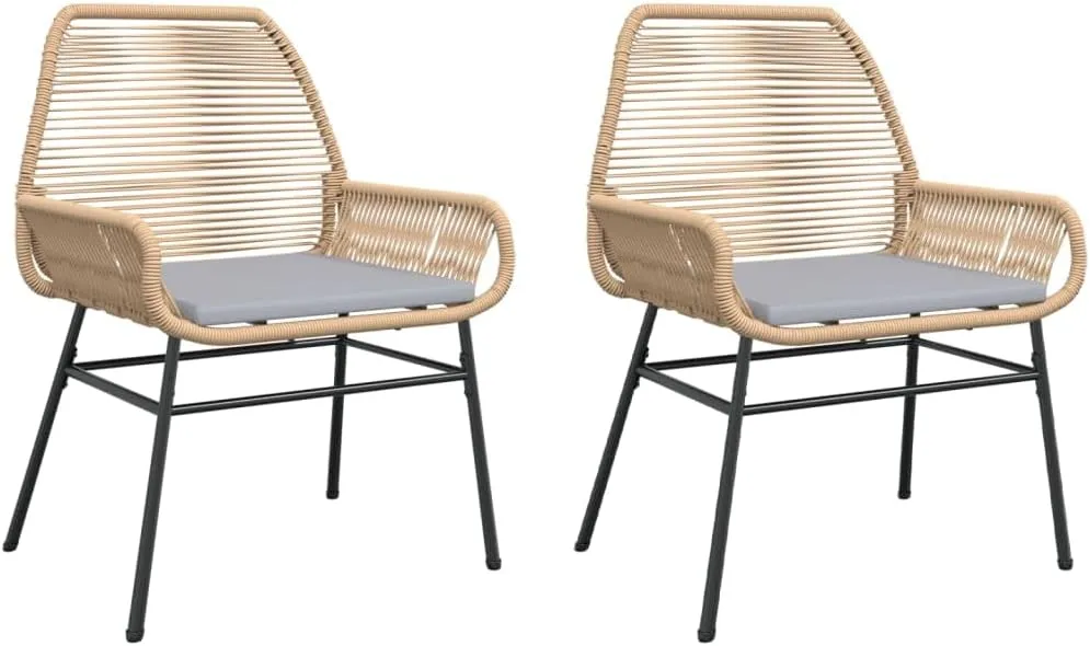 2-Piece Brown Poly Rattan Patio Chairs Set with Light Gray Cushions, Outdoor Furniture for Backyard Poolside Deck Garden Lounge and Camping