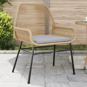 2-Piece Brown Poly Rattan Patio Chairs Set with Light Gray Cushions, Outdoor Furniture for Backyard Poolside Deck Garden Lounge and Camping