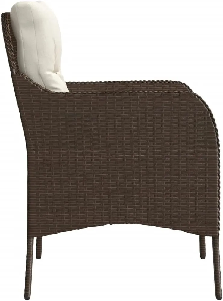 2-Piece Brown Poly Rattan Patio Chairs with Cream Cushions, Outdoor Furniture Set with Removable Washable Covers & Steel Frame for Backyard Poolside Lounge
