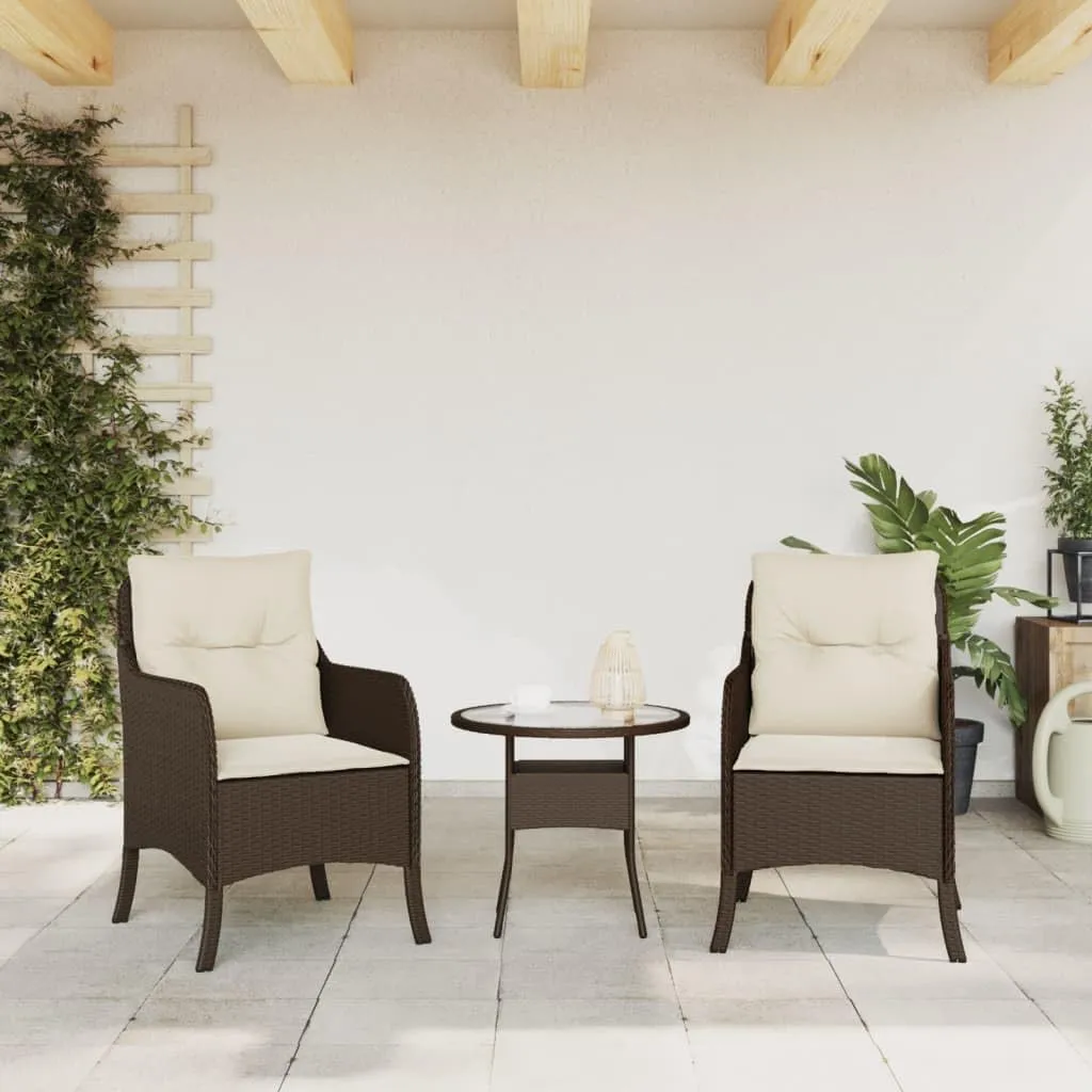 2-Piece Brown Poly Rattan Patio Chairs with Cream Cushions, Outdoor Furniture Set with Removable Washable Covers & Steel Frame for Backyard Poolside Lounge