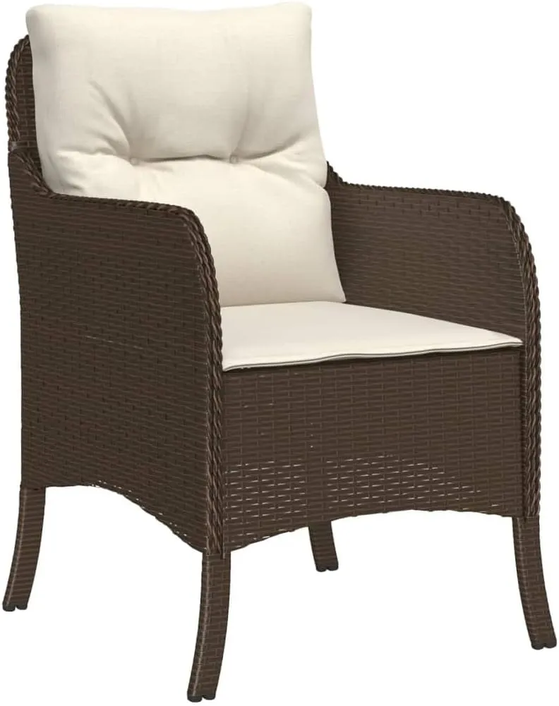 2-Piece Brown Poly Rattan Patio Chairs with Cream Cushions, Outdoor Furniture Set with Removable Washable Covers & Steel Frame for Backyard Poolside Lounge