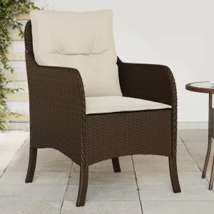 2-Piece Brown Poly Rattan Patio Chairs with Cream Cushions, Outdoor Furniture Set with Removable Washable Covers & Steel Frame for Backyard Poolside Lounge