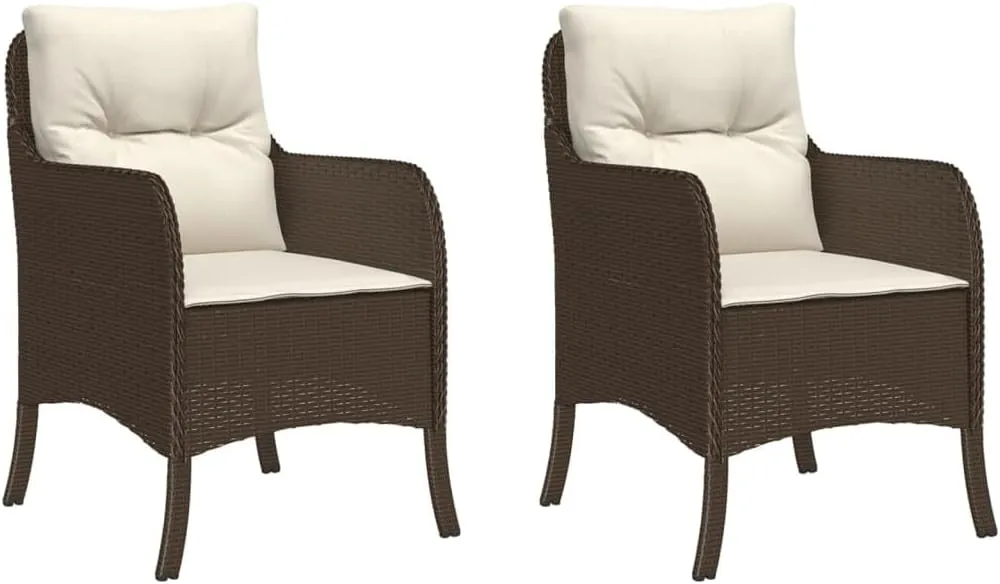 2-Piece Brown Poly Rattan Patio Chairs with Cream Cushions, Outdoor Furniture Set with Removable Washable Covers & Steel Frame for Backyard Poolside Lounge
