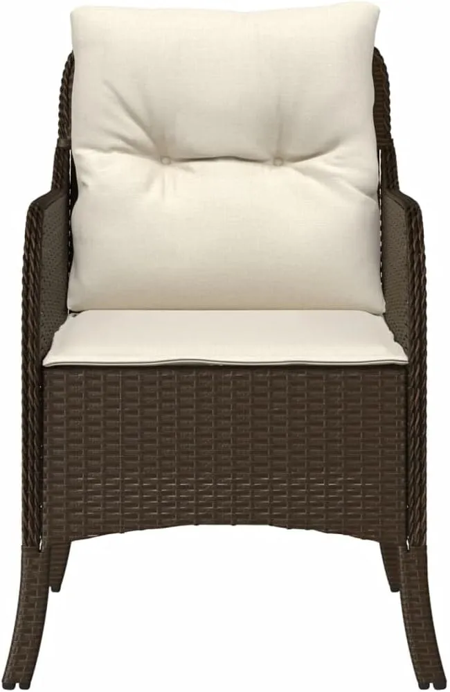 2-Piece Brown Poly Rattan Patio Chairs with Cream Cushions, Outdoor Furniture Set with Removable Washable Covers & Steel Frame for Backyard Poolside Lounge