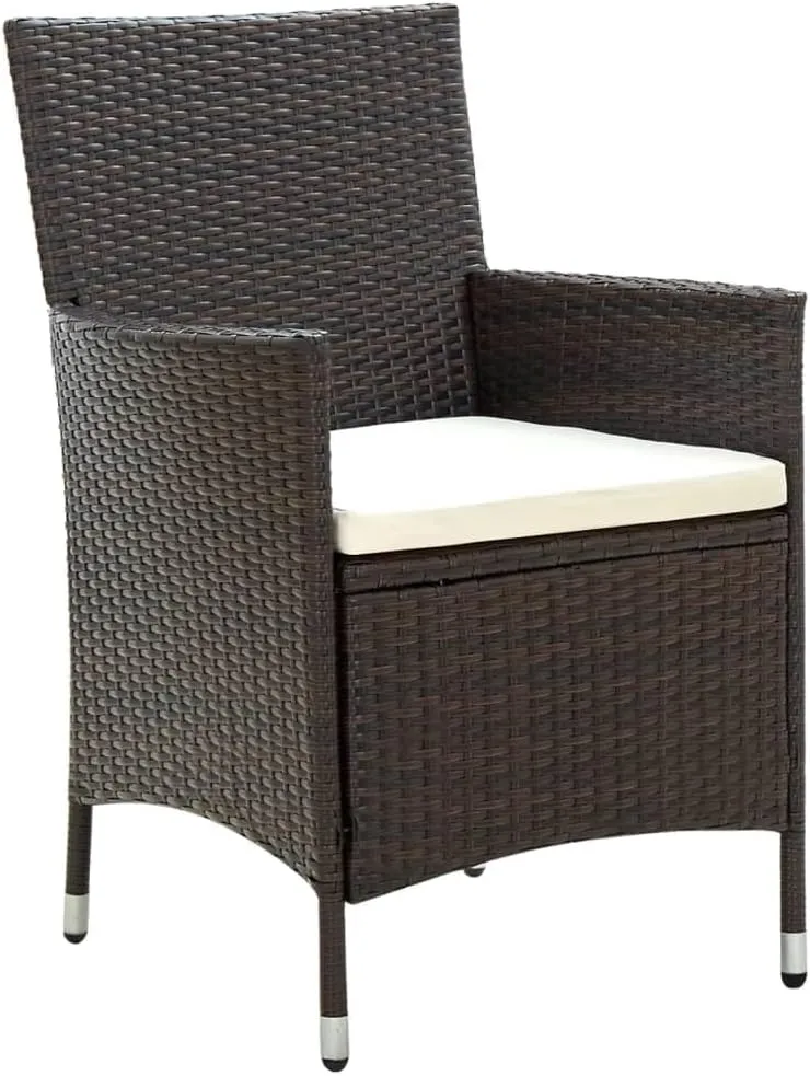 2-Piece Brown Poly Rattan Patio Chairs with Cream Cushions, Outdoor Lounge Chairs with Steel Frame for Poolside Backyard Deck Garden Furniture
