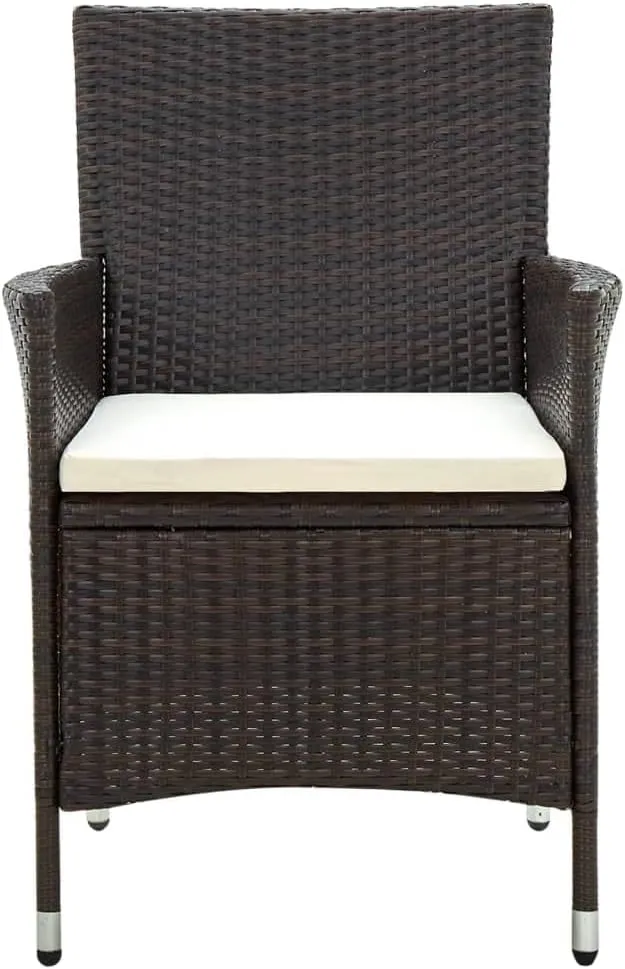 2-Piece Brown Poly Rattan Patio Chairs with Cream Cushions, Outdoor Lounge Chairs with Steel Frame for Poolside Backyard Deck Garden Furniture