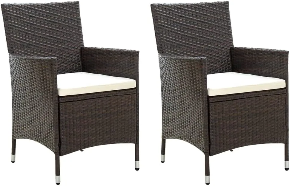 2-Piece Brown Poly Rattan Patio Chairs with Cream Cushions, Outdoor Lounge Chairs with Steel Frame for Poolside Backyard Deck Garden Furniture