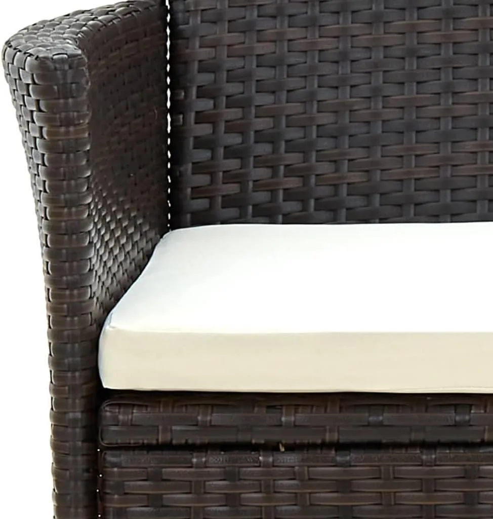 2-Piece Brown Poly Rattan Patio Chairs with Cream Cushions, Outdoor Lounge Chairs with Steel Frame for Poolside Backyard Deck Garden Furniture