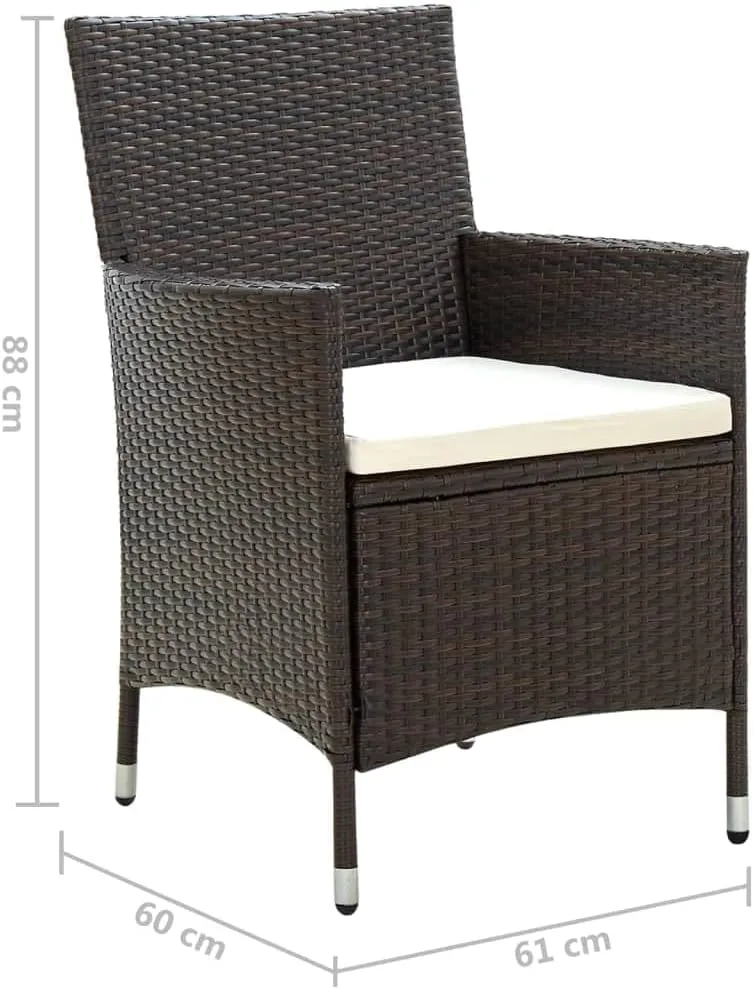 2-Piece Brown Poly Rattan Patio Chairs with Cream Cushions, Outdoor Lounge Chairs with Steel Frame for Poolside Backyard Deck Garden Furniture
