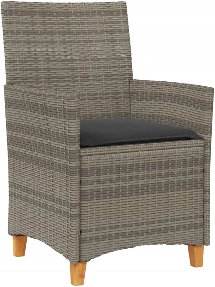 2-Piece Gray Patio Chairs with Cushions Outdoor Furniture Set, PE Rattan & Acacia Wood Lounge Chairs for Backyard Poolside Deck Sunroom (Assembly Required)