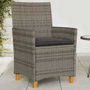 2-Piece Gray Patio Chairs with Cushions Outdoor Furniture Set, PE Rattan & Acacia Wood Lounge Chairs for Backyard Poolside Deck Sunroom (Assembly Required)