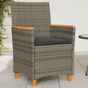 2-Piece Gray Patio Chairs with Cushions, PE Rattan & Solid Wood Outdoor Furniture Set for Backyard, Poolside, Deck or Sunroom