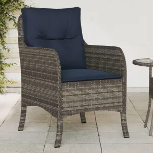 2-Piece Gray PE Rattan Patio Chairs with Navy Cushions, Outdoor Furniture Set for Poolside Lounging Backyard Deck Beach Camping