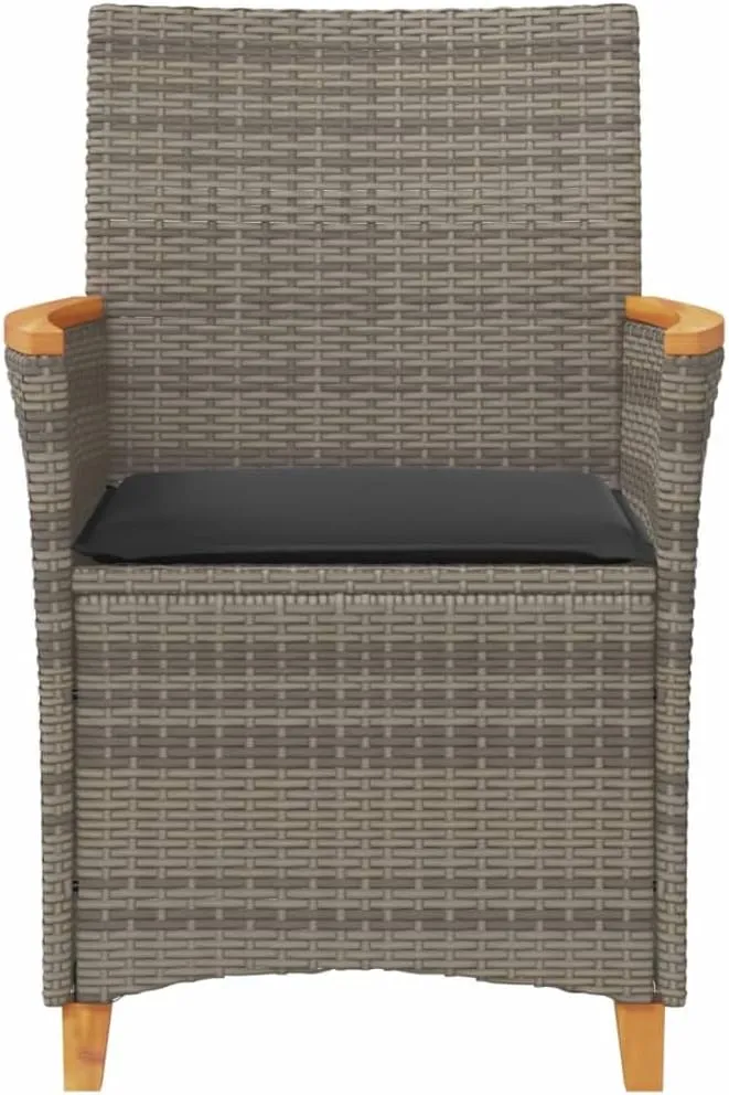 2-Piece Gray PE Rattan Patio Chairs with Solid Wood Frame & Removable Cushions, Outdoor Lounge Chairs Weather-Resistant Furniture for Poolside Backyard Deck Beach Camping