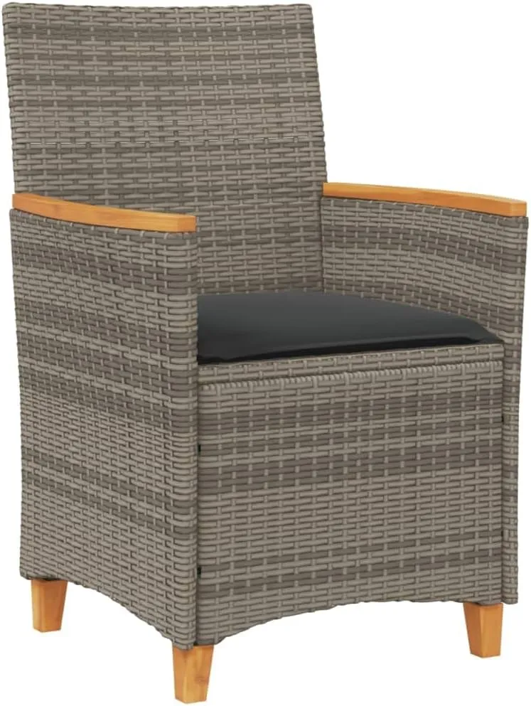 2-Piece Gray PE Rattan Patio Chairs with Solid Wood Frame & Removable Cushions, Outdoor Lounge Chairs Weather-Resistant Furniture for Poolside Backyard Deck Beach Camping