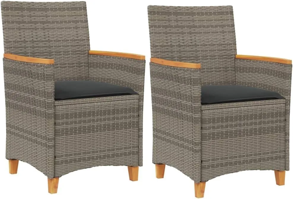 2-Piece Gray PE Rattan Patio Chairs with Solid Wood Frame & Removable Cushions, Outdoor Lounge Chairs Weather-Resistant Furniture for Poolside Backyard Deck Beach Camping