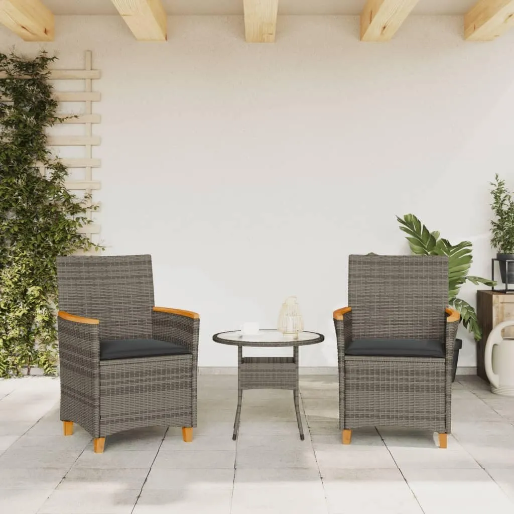 2-Piece Gray PE Rattan Patio Chairs with Solid Wood Frame & Removable Cushions, Outdoor Lounge Chairs Weather-Resistant Furniture for Poolside Backyard Deck Beach Camping