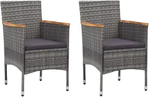 2-Piece Gray Poly Rattan Patio Dining Chairs with Cushions, Steel Frame Outdoor Furniture for Backyard, Poolside, and Camping