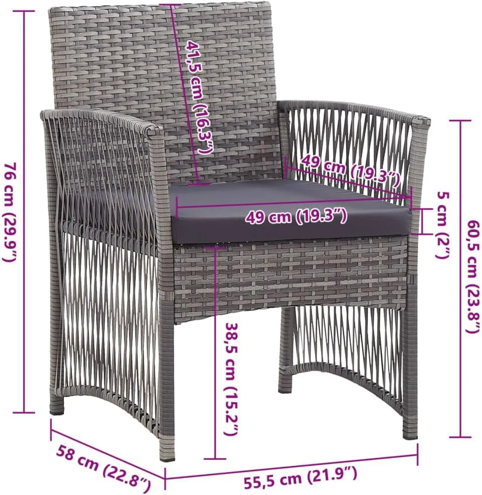 2-Piece Patio Armchairs with Cushions Anthracite Poly Rattan Outdoor Furniture Set for Backyard Poolside and Garden