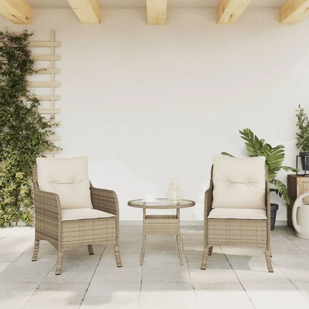 2-Piece Patio Chairs Set with Cushions Beige PE Rattan Outdoor Furniture Lounge Chairs for Poolside Backyard Garden
