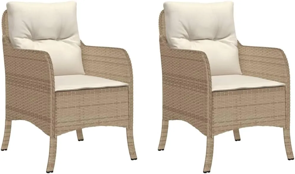 2-Piece Patio Chairs Set with Cushions Beige PE Rattan Outdoor Furniture Lounge Chairs for Poolside Backyard Garden