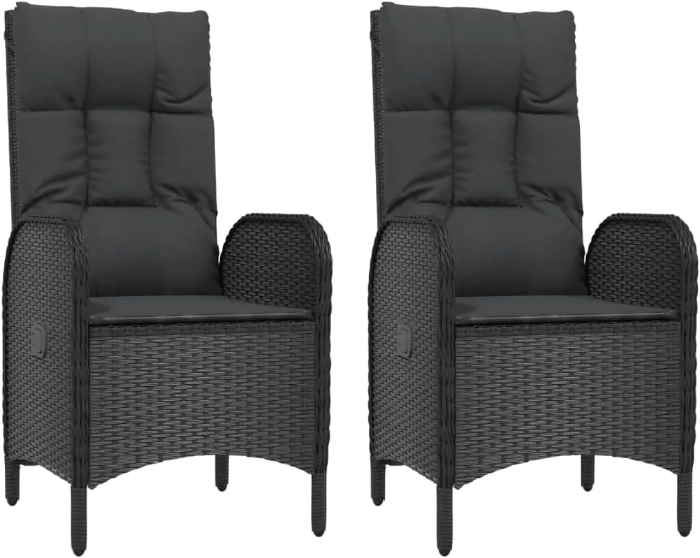 2-Piece Patio Chairs Set with Cushions, Outdoor Furniture Black Poly Rattan Steel Frame, Modern Lounge Chairs for Backyard, Poolside, Camping