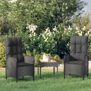 2-Piece Patio Chairs Set with Cushions, Outdoor Furniture Black Poly Rattan Steel Frame, Modern Lounge Chairs for Backyard, Poolside, Camping