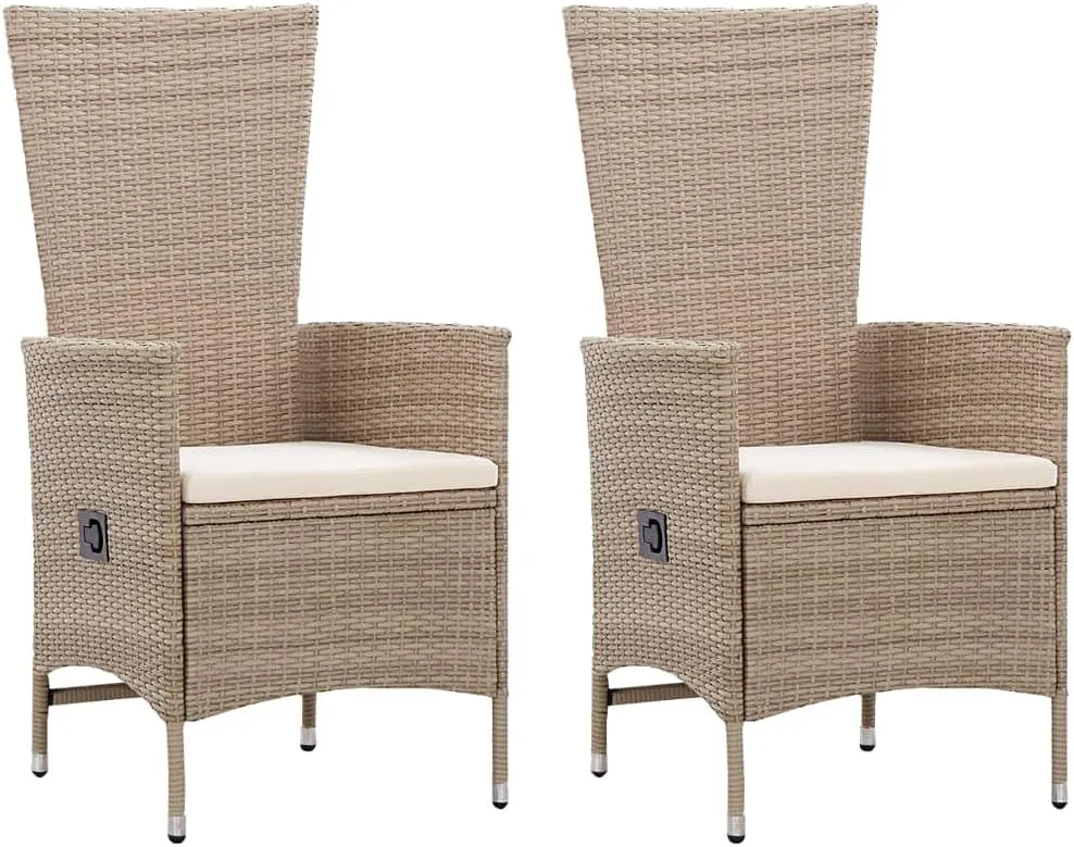 2-Piece Patio Chairs Set with Cushions PE Rattan Reclining Outdoor Furniture Beige Water-Resistant Steel Frame for Garden Poolside Backyard