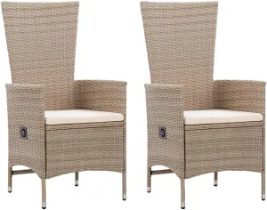 2-Piece Patio Chairs Set with Cushions PE Rattan Reclining Outdoor Furniture Beige Water-Resistant Steel Frame for Garden Poolside Backyard