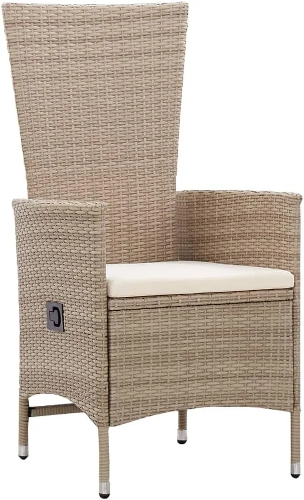 2-Piece Patio Chairs Set with Cushions PE Rattan Reclining Outdoor Furniture Beige Water-Resistant Steel Frame for Garden Poolside Backyard