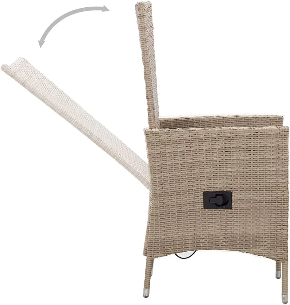2-Piece Patio Chairs Set with Cushions PE Rattan Reclining Outdoor Furniture Beige Water-Resistant Steel Frame for Garden Poolside Backyard