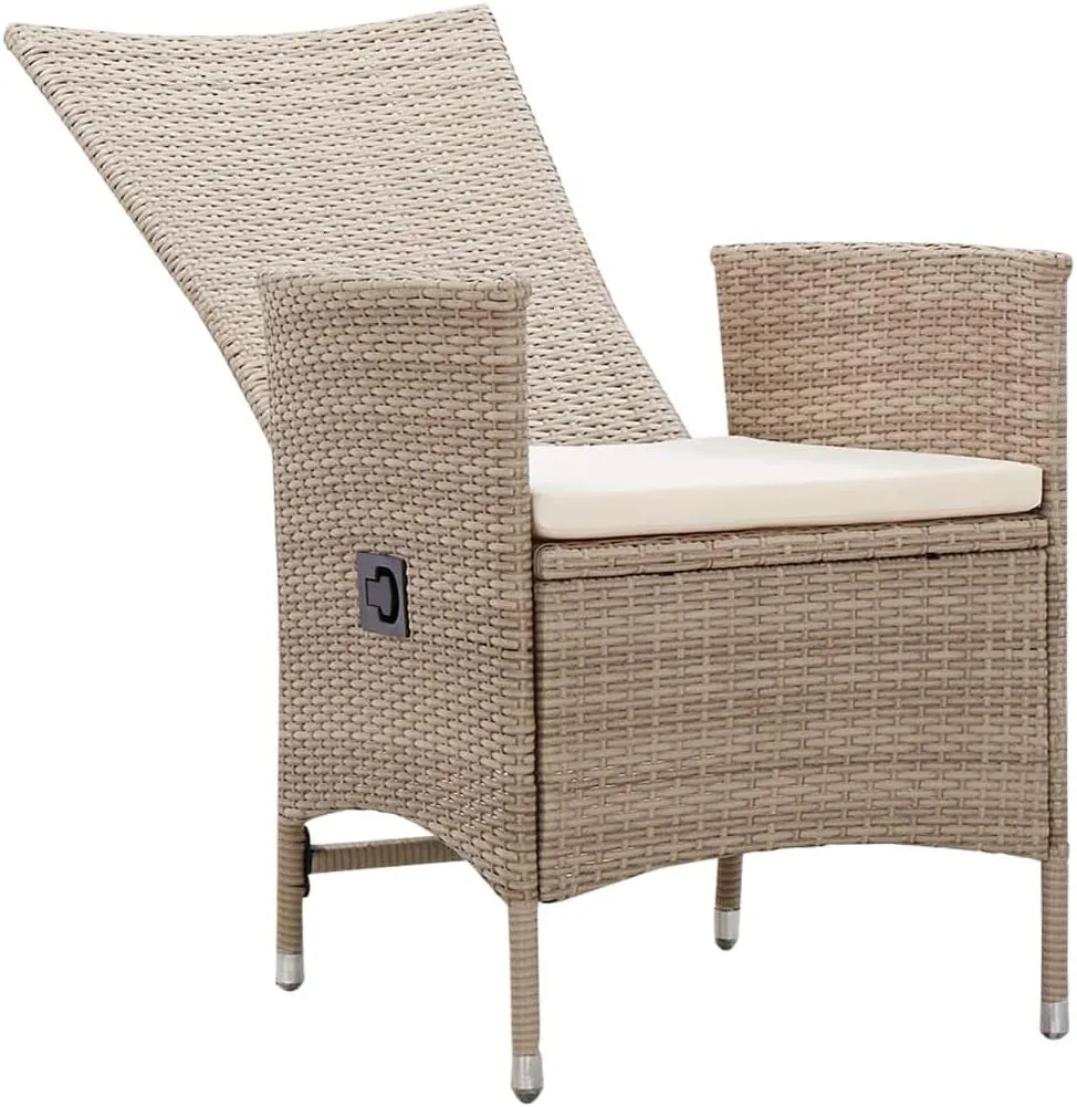 2-Piece Patio Chairs Set with Cushions PE Rattan Reclining Outdoor Furniture Beige Water-Resistant Steel Frame for Garden Poolside Backyard